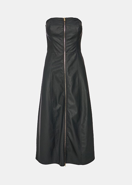 Midi strapless dress in leather look