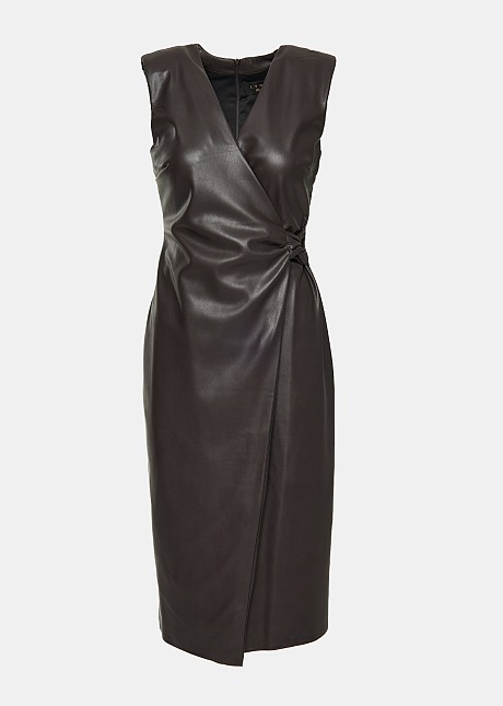 Dress in leather look and wrap style