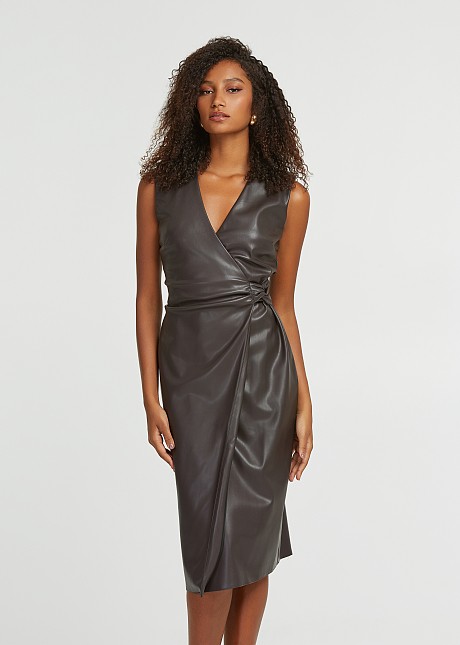 Dress in leather look and wrap style