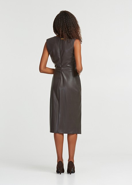 Dress in leather look and wrap style