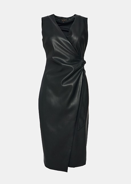 Dress in leather look and wrap style