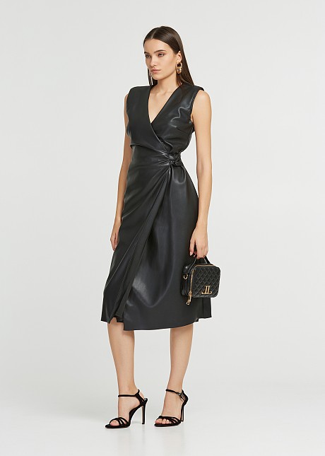 Dress in leather look and wrap style