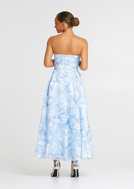 Printed strapless cloche dress