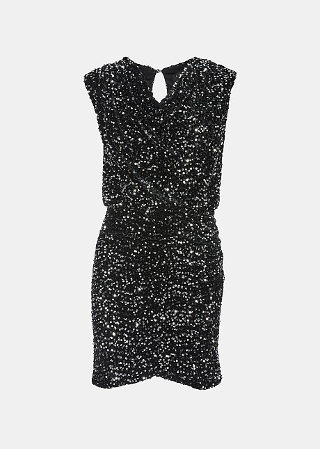 Sequined mini cowl neck dress