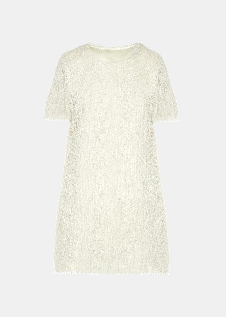 Mini sort-sleeved hairy tassel dress