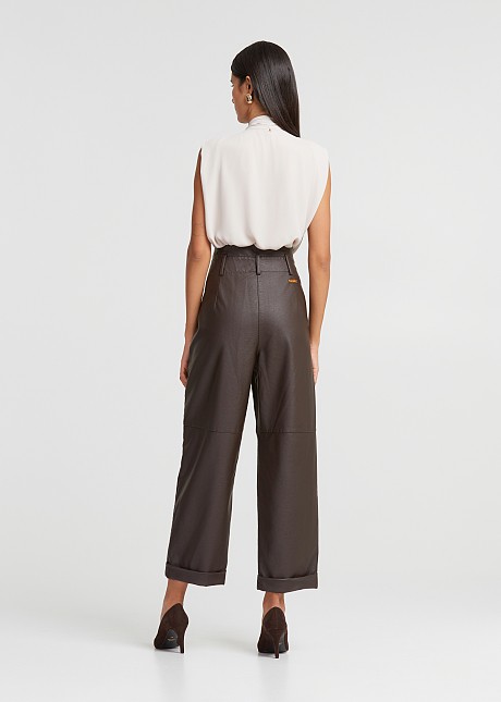 High waisted baggy pants in leather look