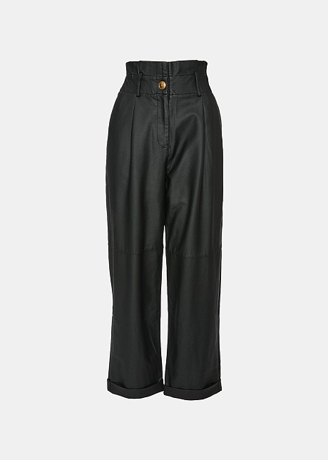 High waisted baggy pants in leather look