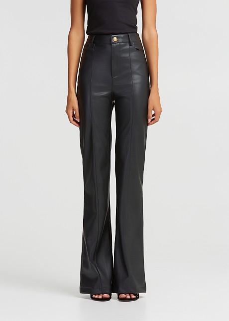 Wide leg pants in leather look