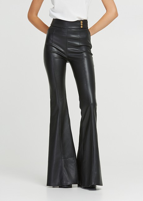 Bell pants in leather look