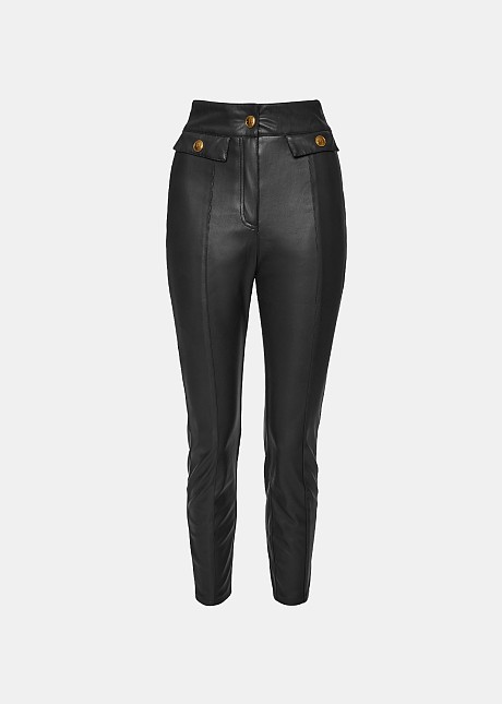 Pants in leather look with decorative pockets