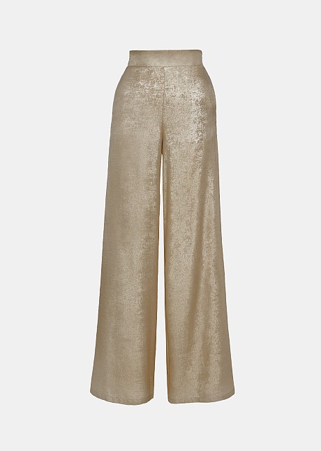 Wide leg foil pants in gold