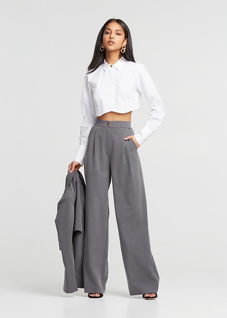 Pantaloni wide leg cu pliuri