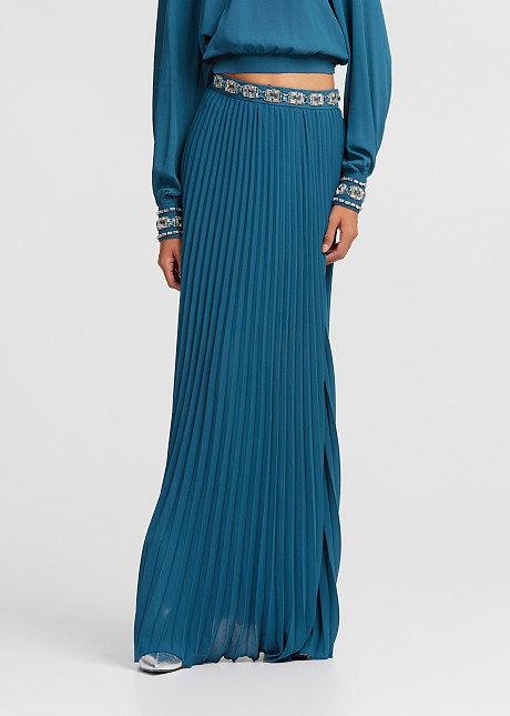 Pleated  maxi skirt with rhinestones