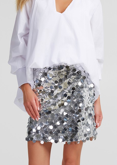 Silver sparkle discs mini skirt