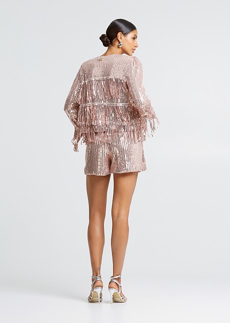 Sequin jacket with fringes