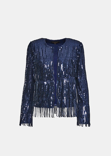 Sequin jacket with fringes