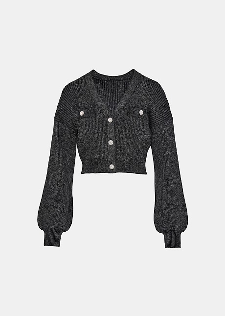 Cardigan lurex with rib knit