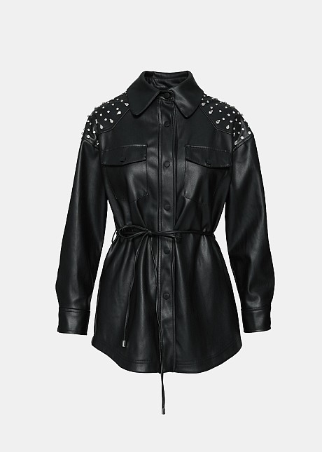 Jacket in leather look and mettalic studs on the shoulders