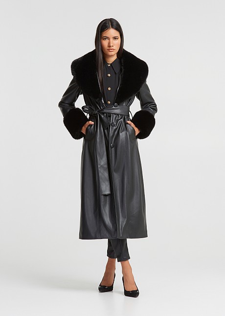 Maxi coat in in leather look