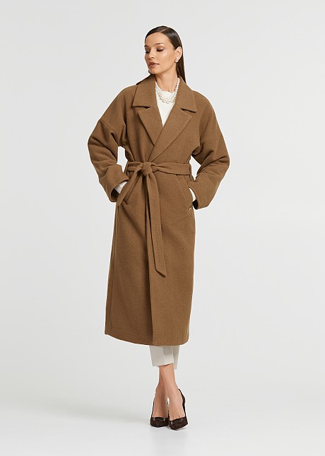 Long coat with detachable belt