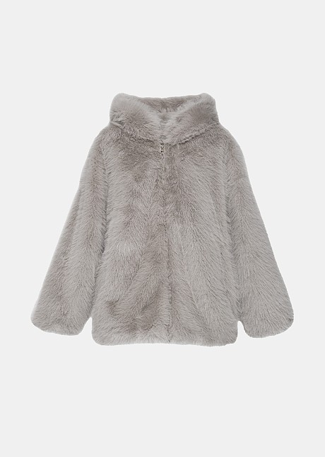 Short faux fur jacket with hoodie