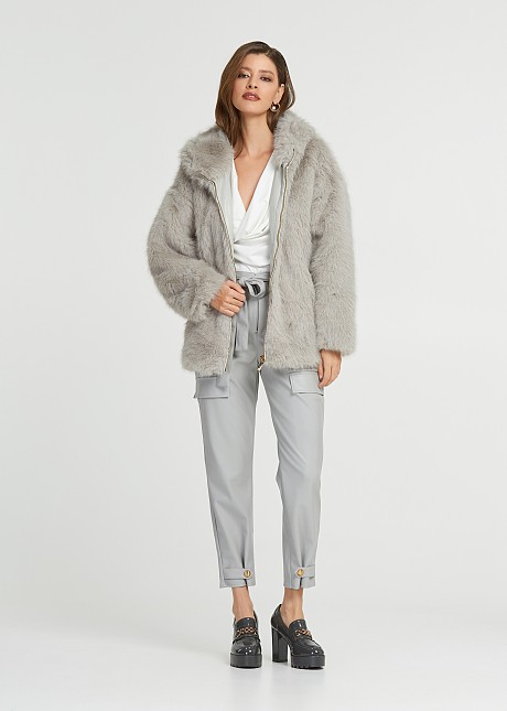 Short faux fur jacket with hoodie