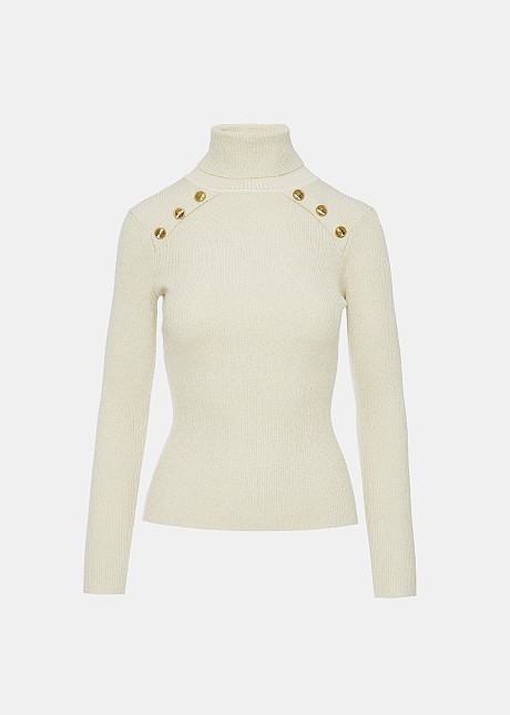 Turtleneck sweater with decorative buttons