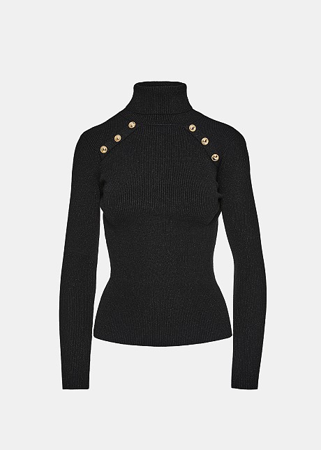 Turtleneck sweater with decorative buttons