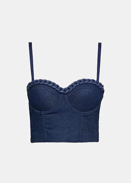 Top bralette denim cu lanț