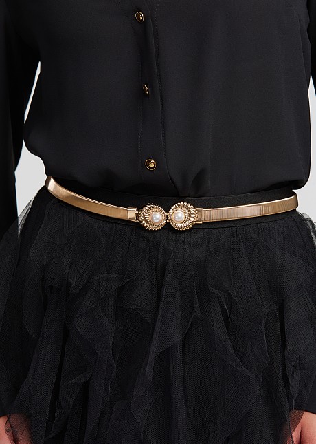 Elasticated belt with decorative pearls