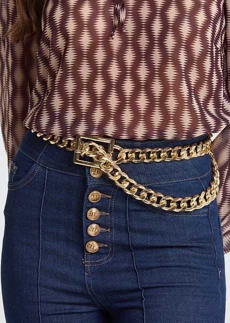 Big buckle bold chain belt in golden look