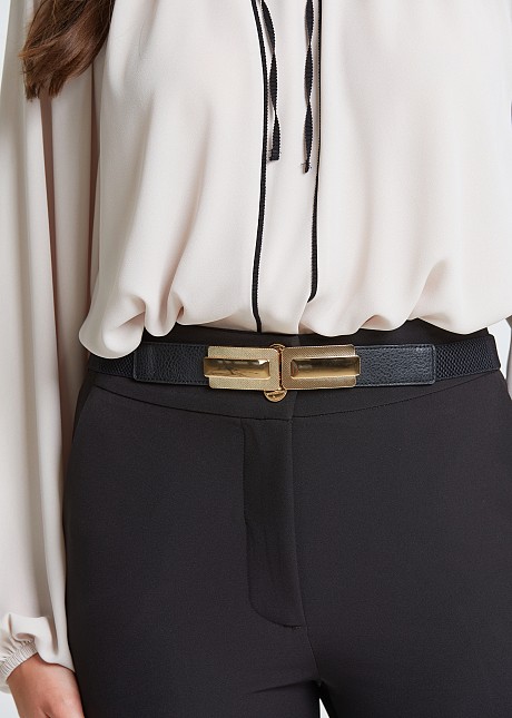 Slim elastic belt with golden buckle