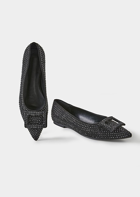 Flat shoes with strass and pin