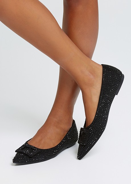 Flat shoes with strass and pin