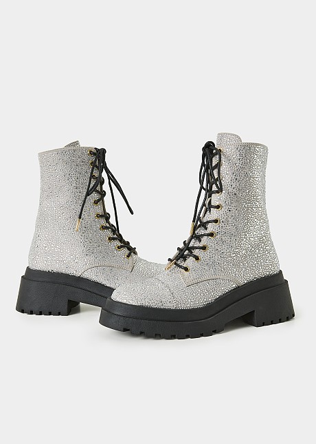 Chunky lace up boots in strass