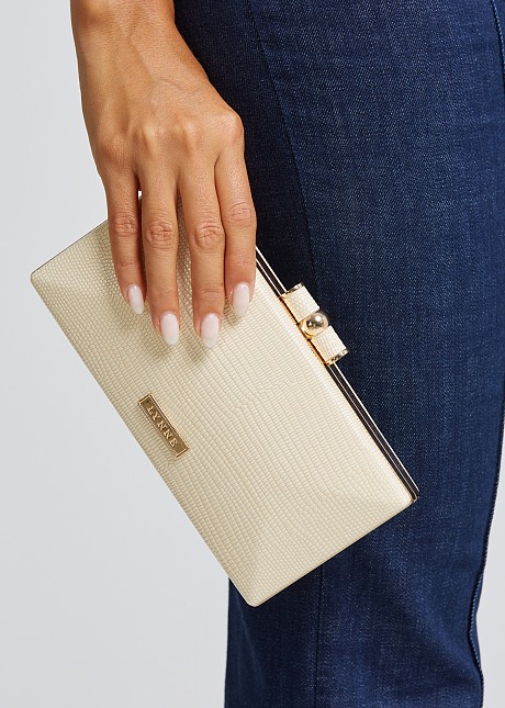 Clutch bag in shiny embossed