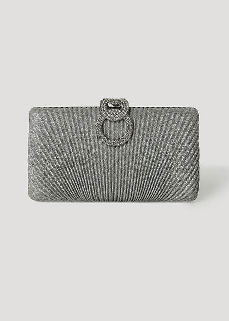 Pleated clutch bag with decorative closure