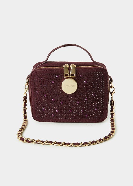 Rhinestones box bag in suede look