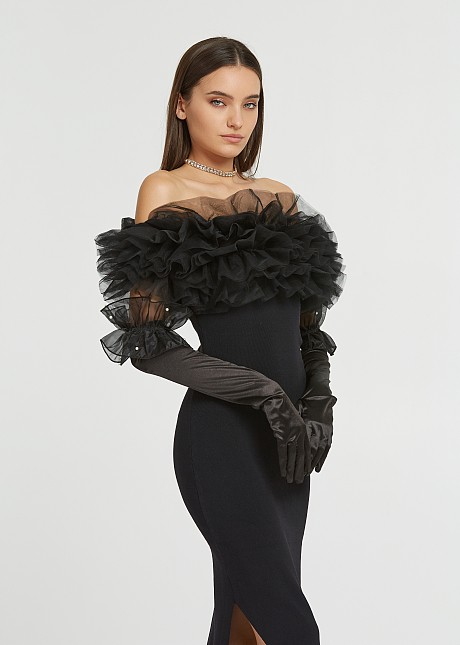 Satin look gloves with frills