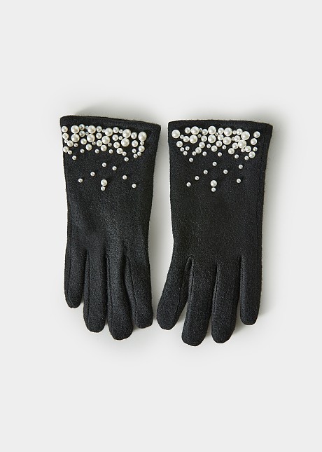 Wool gloves with pearls