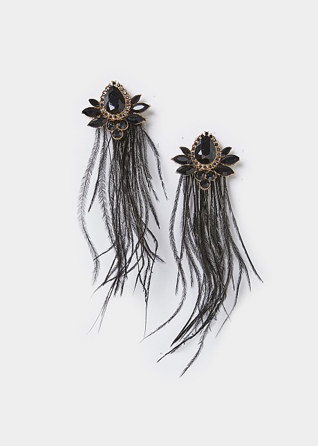 Stud crystal and feather earrings