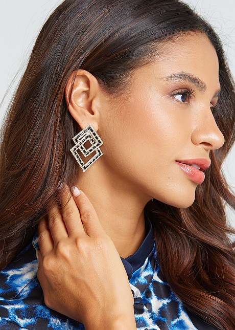 Square stud crystal earrings