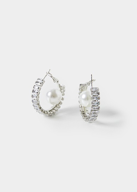 Faux pearl encased hoop earrings