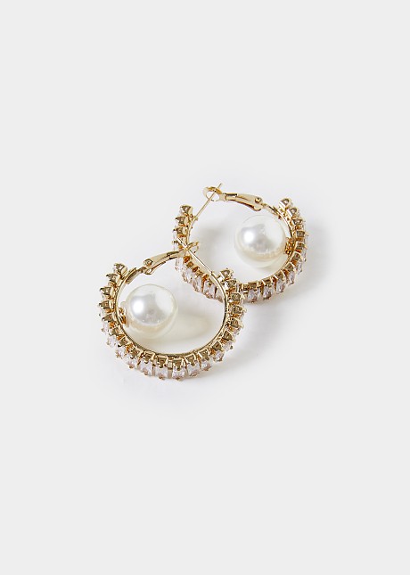 Faux pearl encased hoop earrings