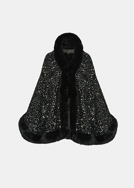 Faux fur sequined shawl