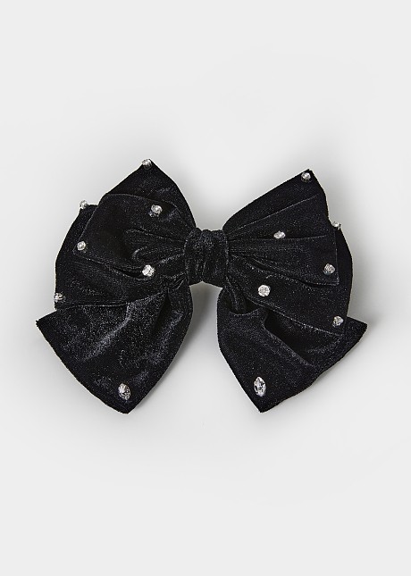 Large bow hair tie in black velvet