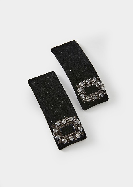 Velvet hair clips with rhinestones