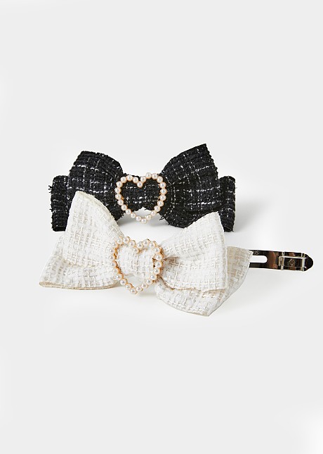 Tweed pack of two bows in pearls