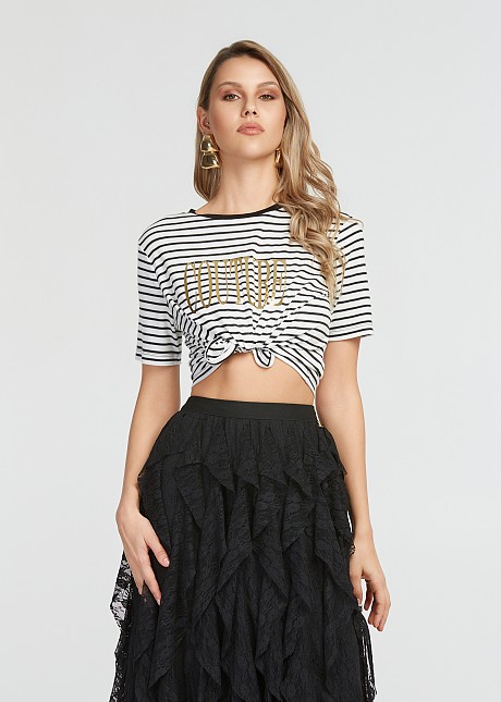 Crop top ριγε με foil τύπωμα