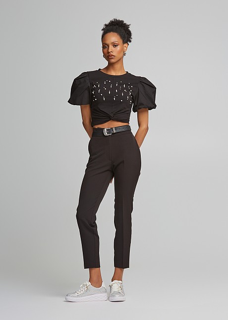 Cropped blouse with crystals